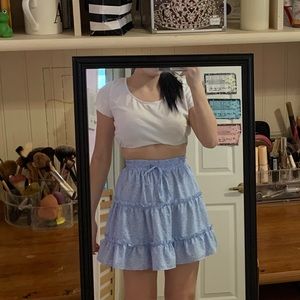 Shein Blue and White ruffled drawstring skirt